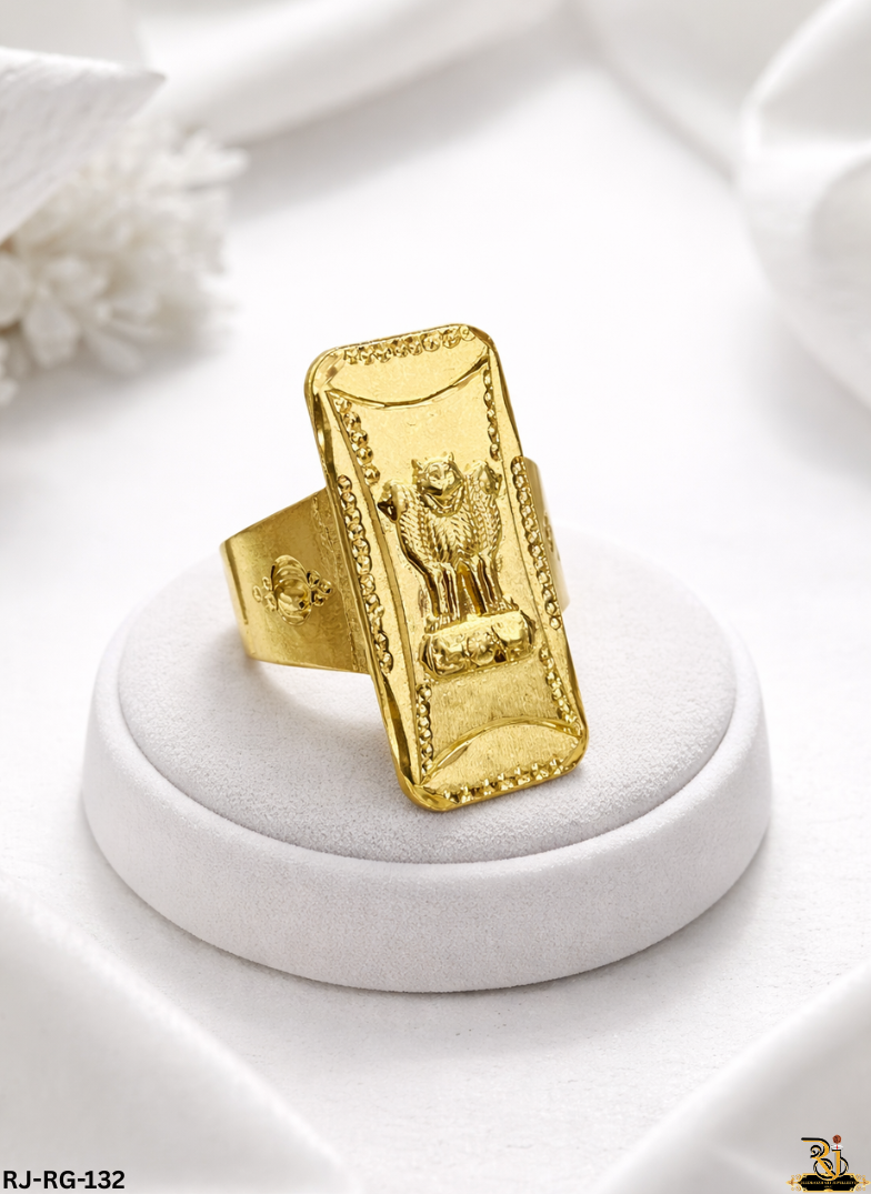 Ashok Stambh Logo Ring Mens Exclusive 916 Ashok Stambh Gun Metal Gold Fancy Ring-MHR39 Jewelxy