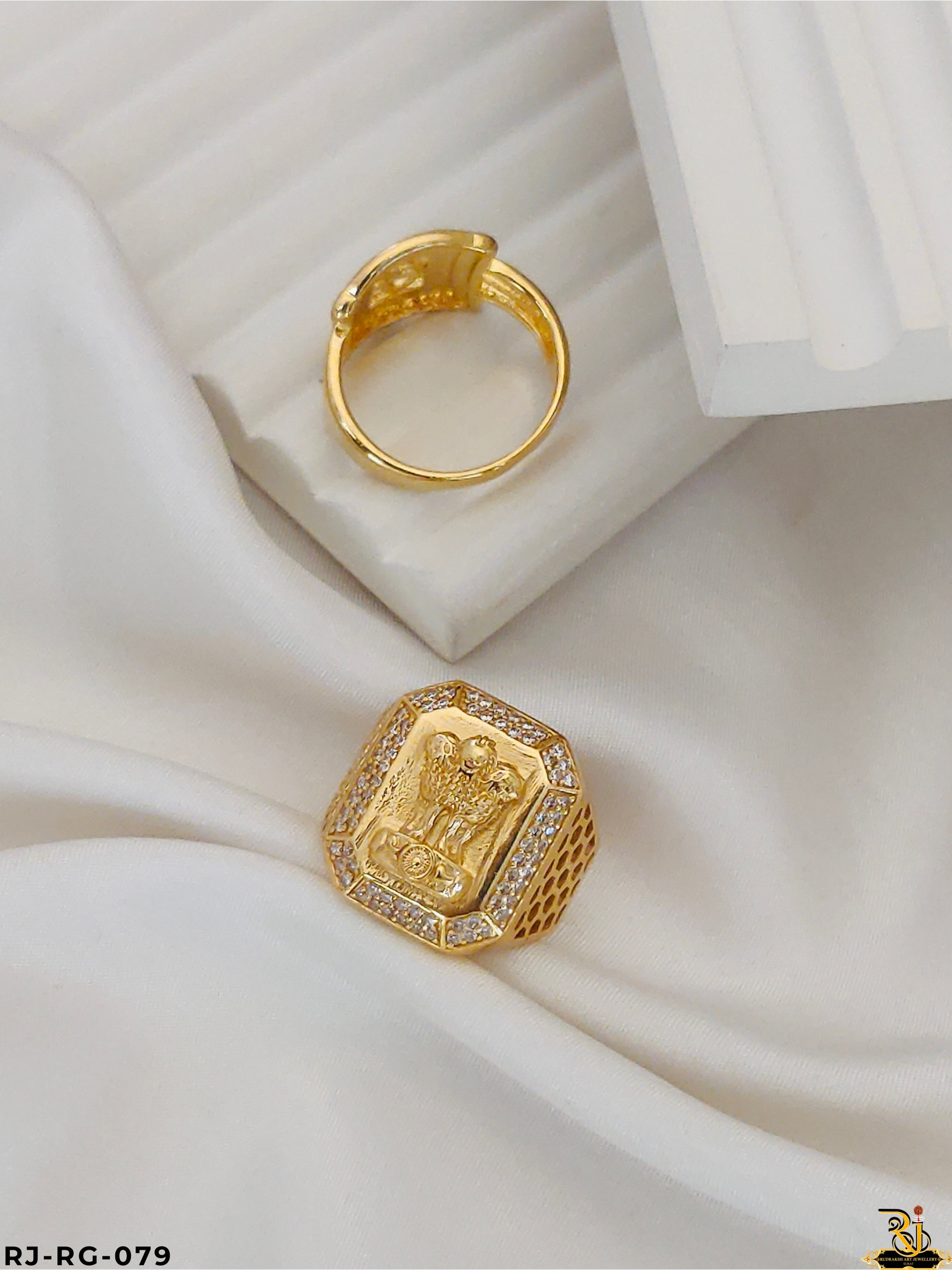 Elegant Ashok stambh Gold-Plated Ring for men's-RG-079