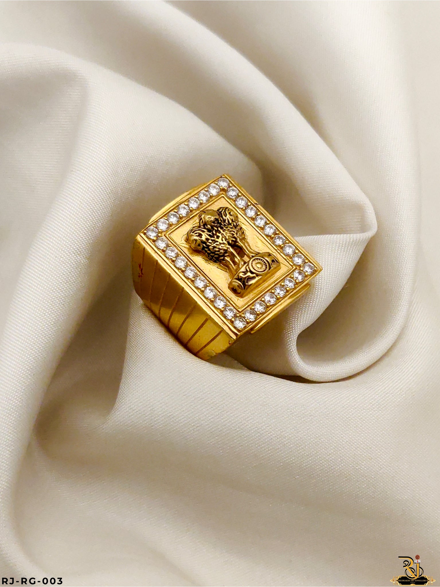 Exclusive Ashok Stambh Logo Design with Diamond Ring for Men RG-003