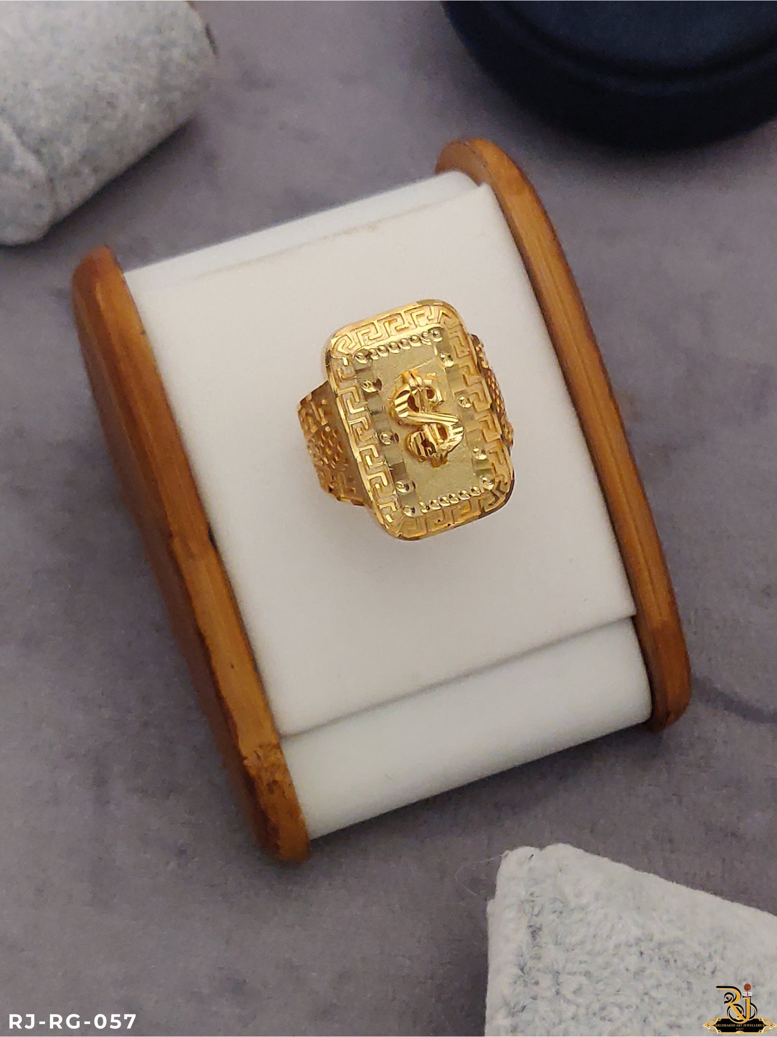 High Gold Finish Gold Pleted Square Design Doller Ring RG-057