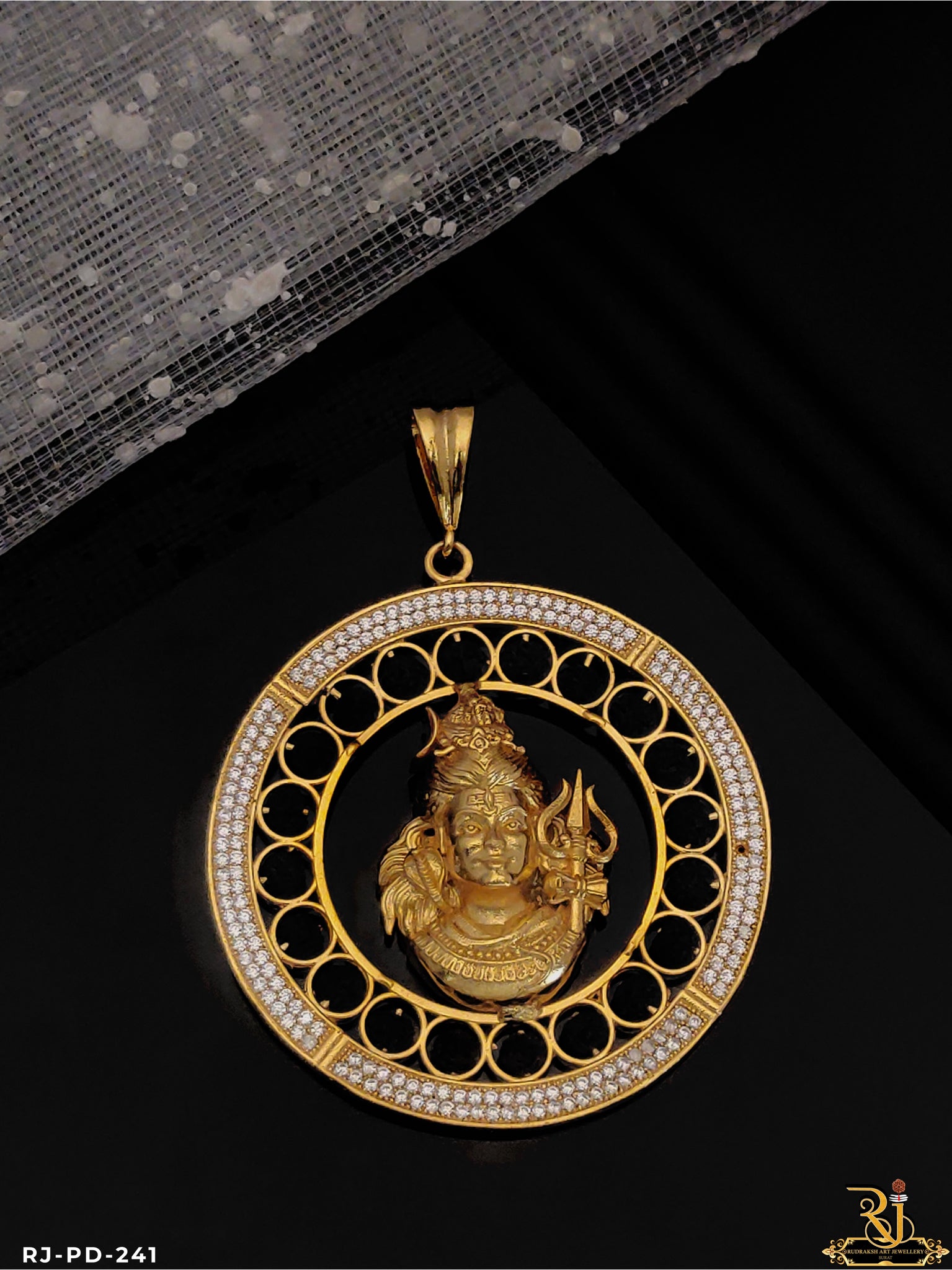 Mahadev With Rudraksh round Frem Design Gold Pleted Pendant PD-241