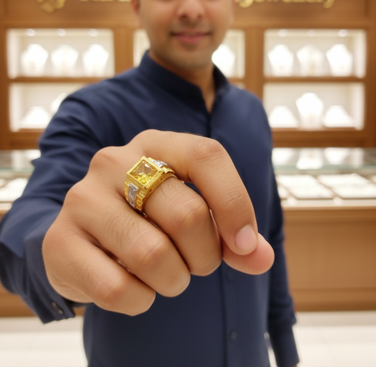 Most Attractive Yellow Stone Diamond Ring with Gold Plating-RG-091