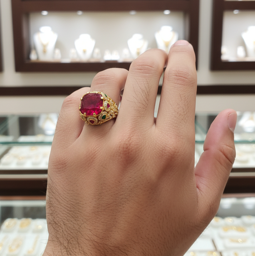Fiery Elegance Red Stone Ring for men's-SR-100