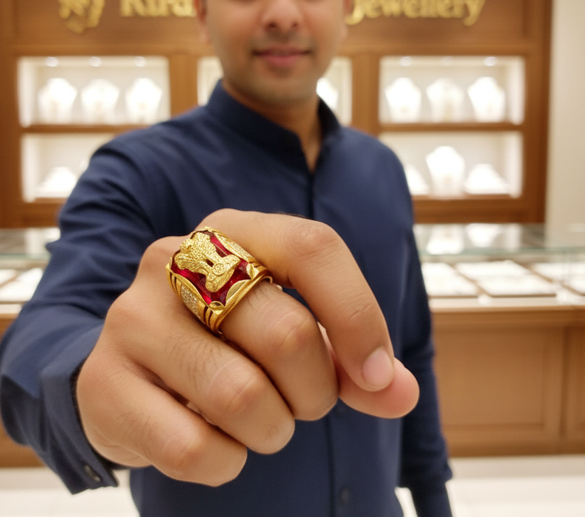 Exclusively Elegant RedStone Ashok Stambh Ring for Men's-SR-104