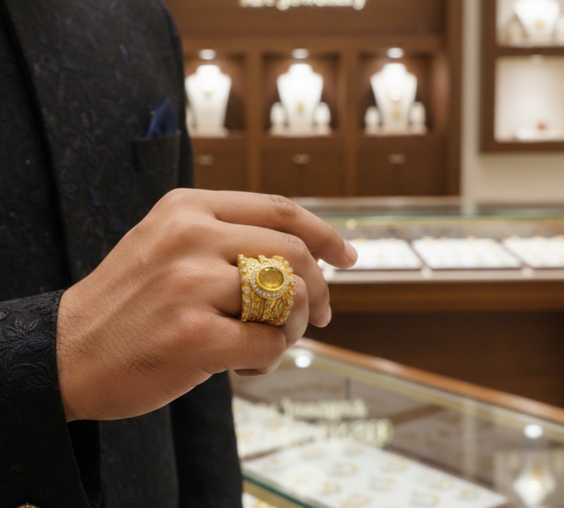 Emperor Diamond with Yellow Stone Ring for Men's-SR-108