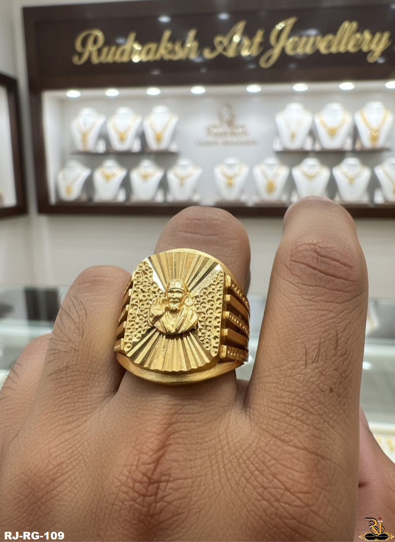 Divine Blessing Sai Baba Logo Gold Plated Ring For Men's-RG-109
