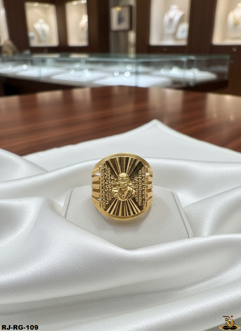 Divine Blessing Sai Baba Logo Gold Plated Ring For Men's-RG-109
