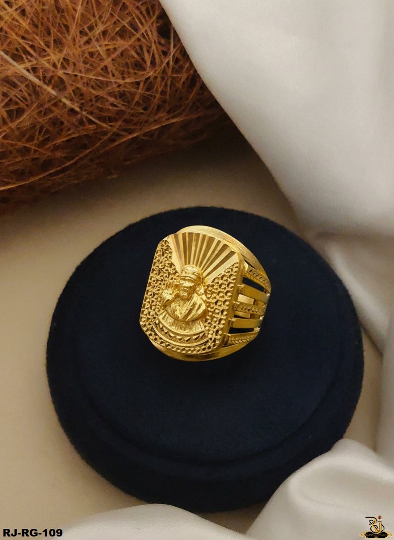 Divine Blessing Sai Baba Logo Gold Plated Ring For Men's-RG-109