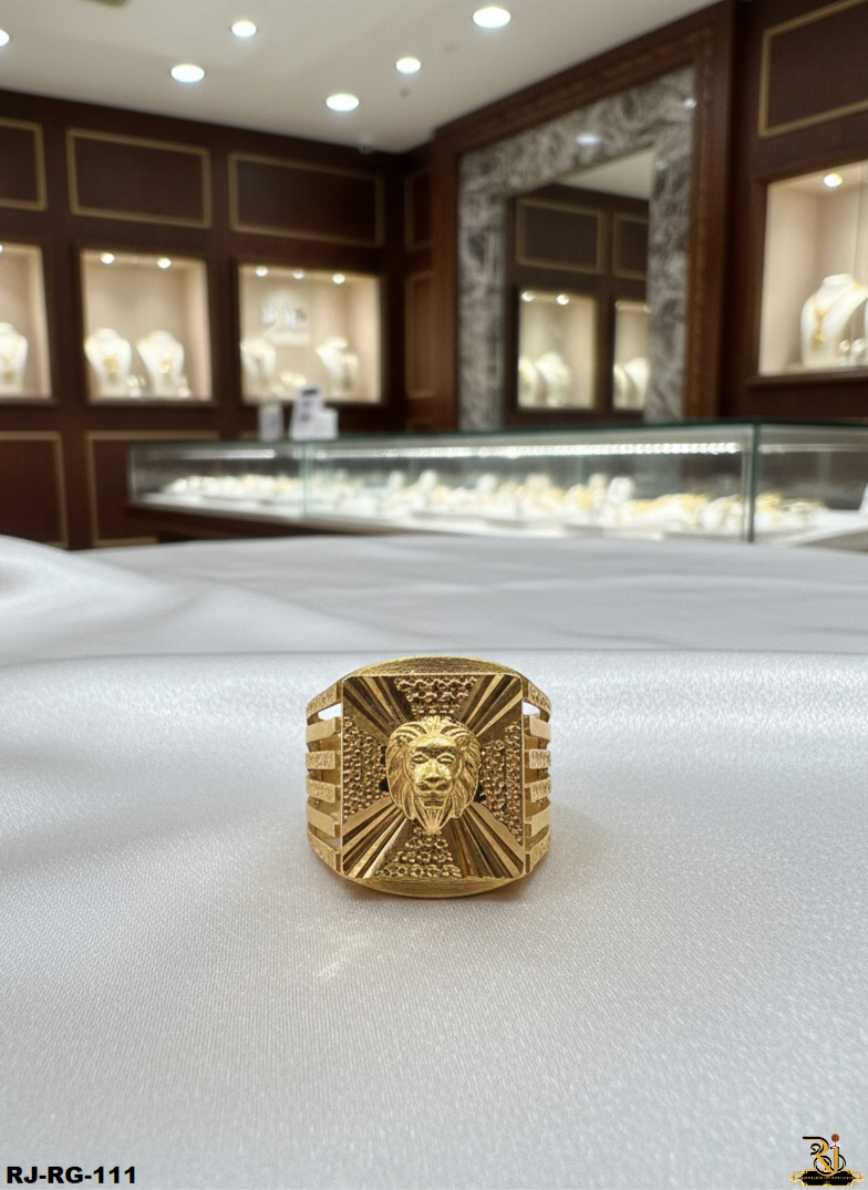 Attractive Look Lion Face Logo Design Gold Plated For Men's-RG-111