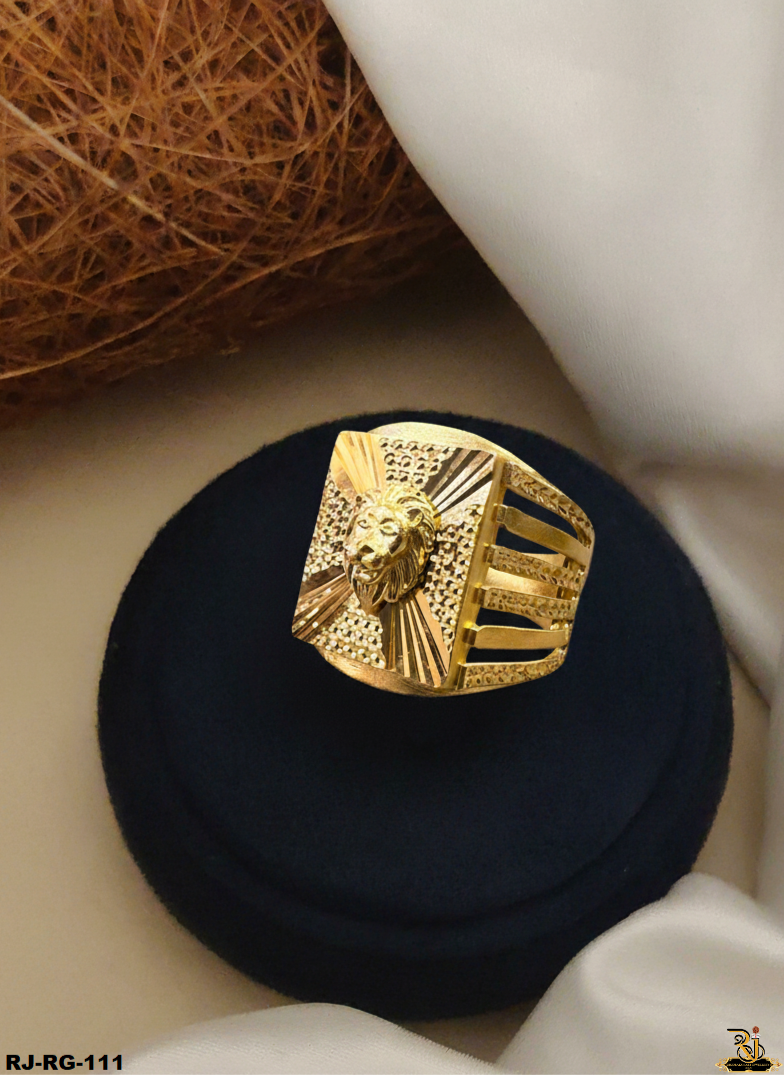 Attractive Look Lion Face Logo Design Gold Plated For Men's-RG-111