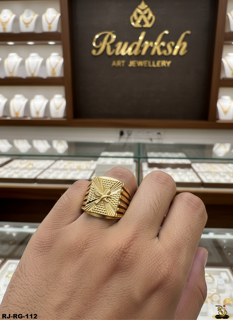 Luxurious Eagle Logo Design Gold Plated Ring For Men's-RG-112