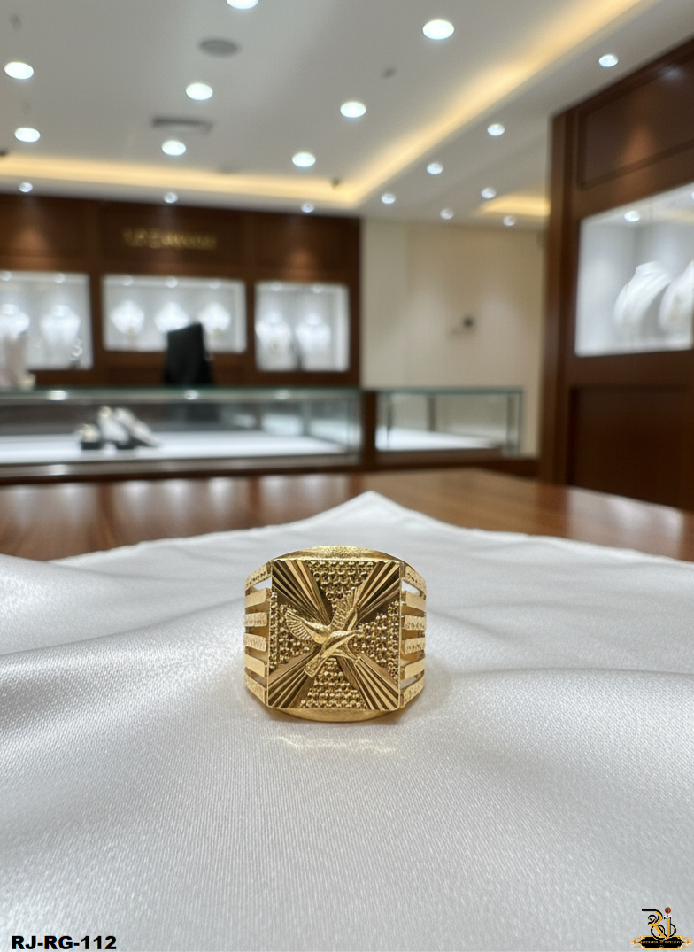 Luxurious Eagle Logo Design Gold Plated Ring For Men's-RG-112