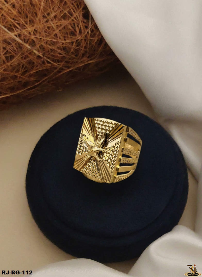 Luxurious Eagle Logo Design Gold Plated Ring For Men's-RG-112