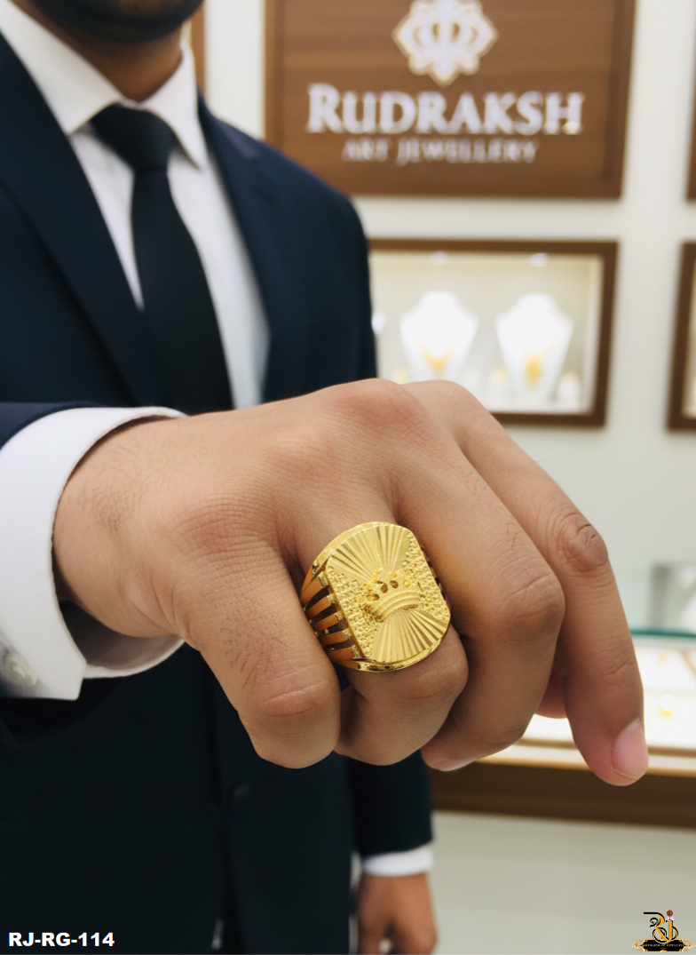 Royal Crown Design Gold Plated Ring For Men's-RG-114