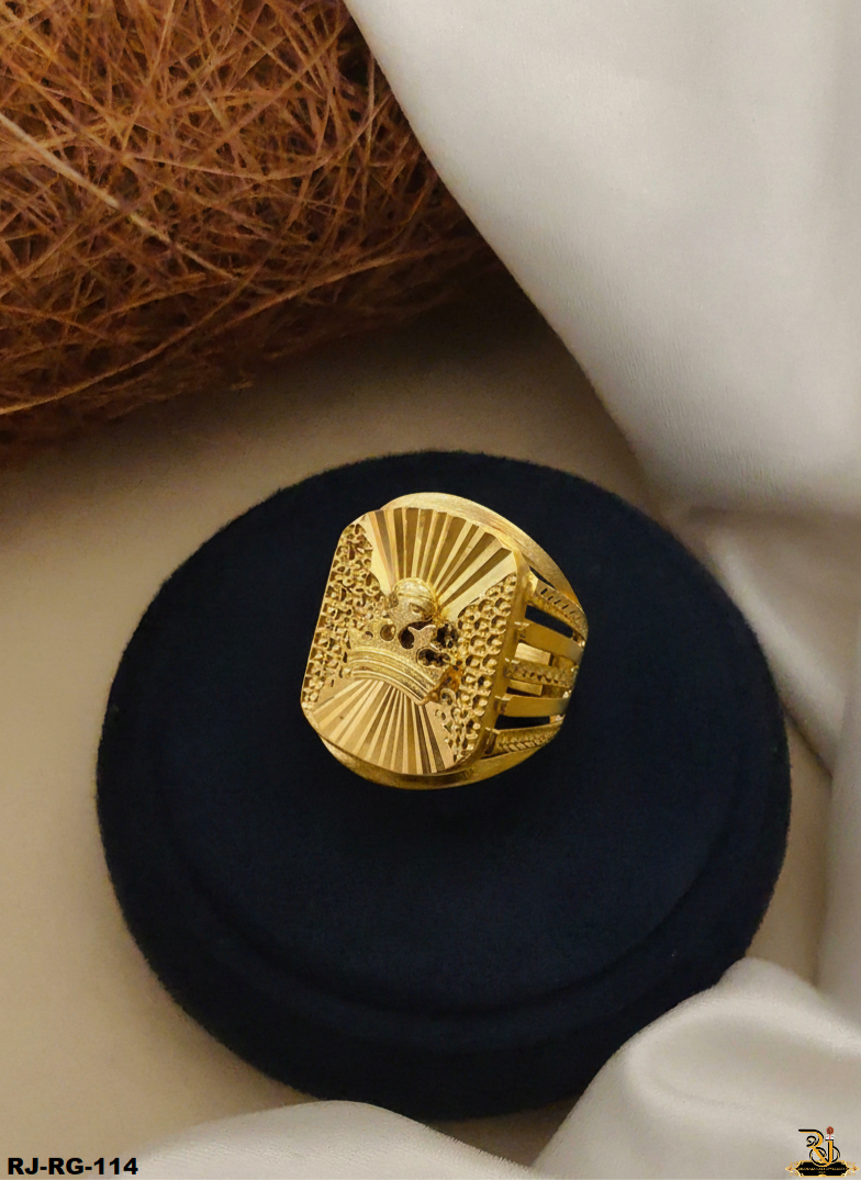 Royal Crown Design Gold Plated Ring For Men's-RG-114