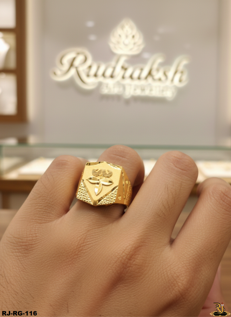 Luxurious Flower Design Gold Plated Ring For Men's-RG-116
