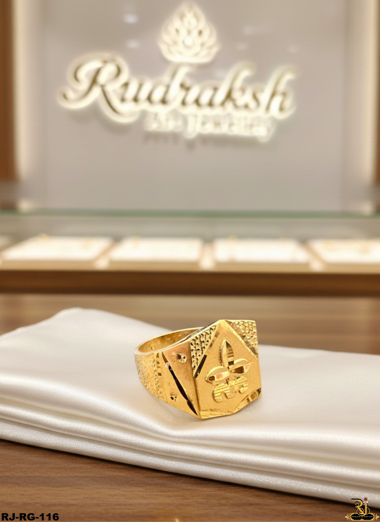 Luxurious Flower Design Gold Plated Ring For Men's-RG-116