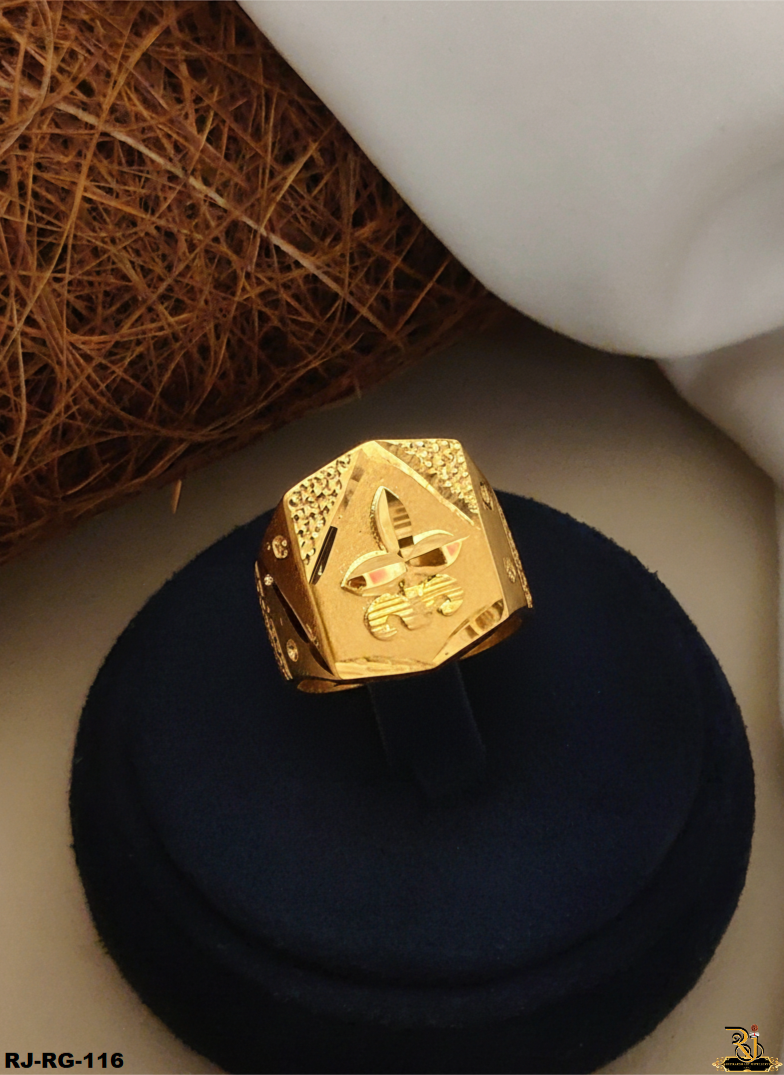 Luxurious Flower Design Gold Plated Ring For Men's-RG-116