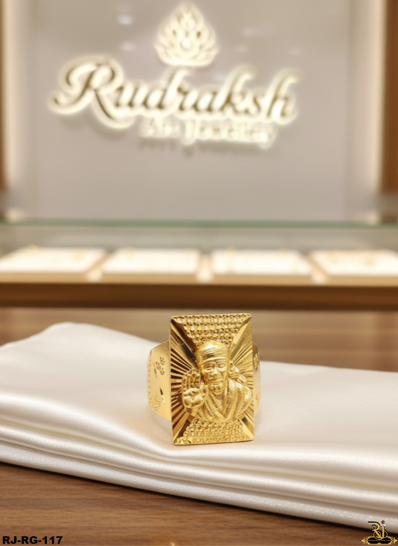 Viantage Finishing Sai Baba Logo Gold Plated For Men's-RG-117