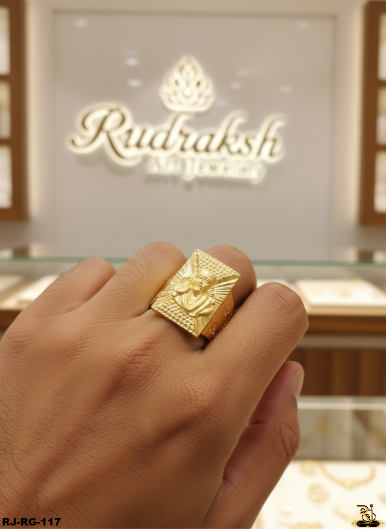 Viantage Finishing Sai Baba Logo Gold Plated For Men's-RG-117
