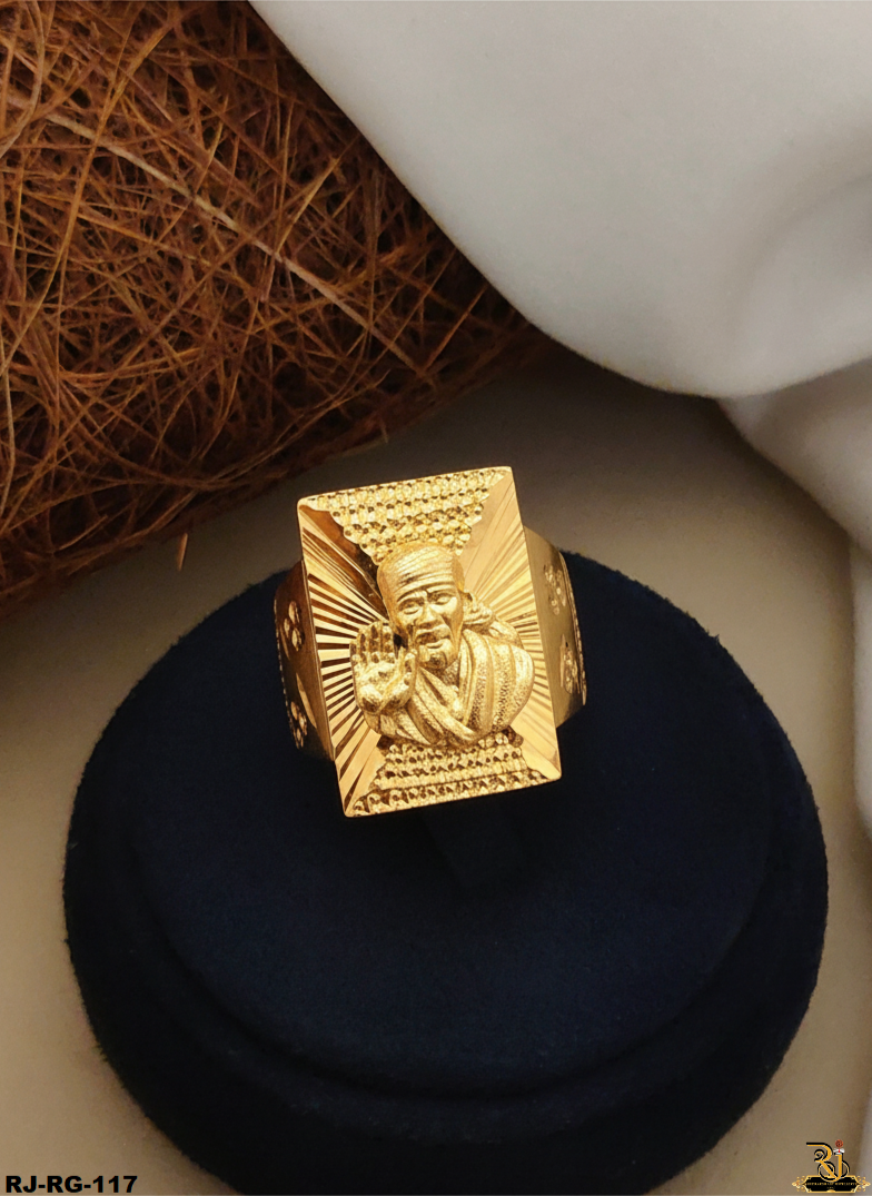 Viantage Finishing Sai Baba Logo Gold Plated For Men's-RG-117