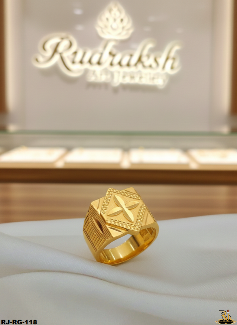 Rajwadi Leaf Design Gold Plated Ring For Men's-RG-118