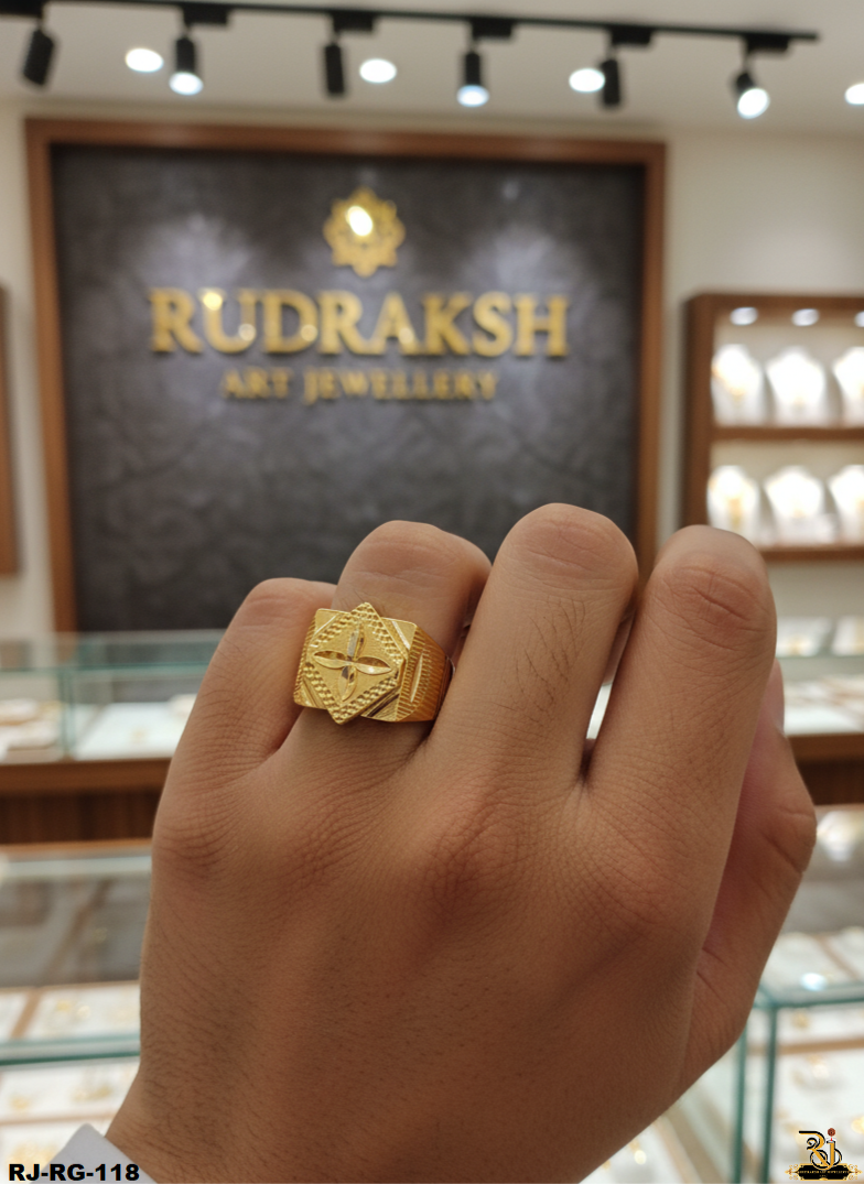 Rajwadi Leaf Design Gold Plated Ring For Men's-RG-118