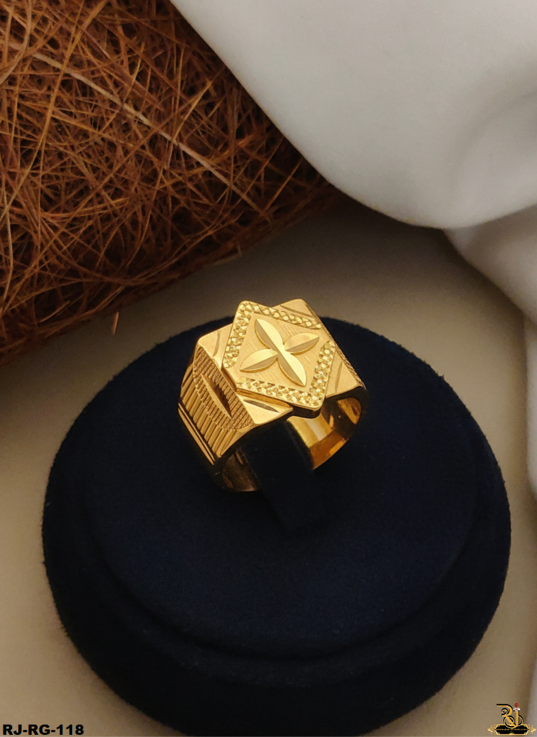 Rajwadi Leaf Design Gold Plated Ring For Men's-RG-118