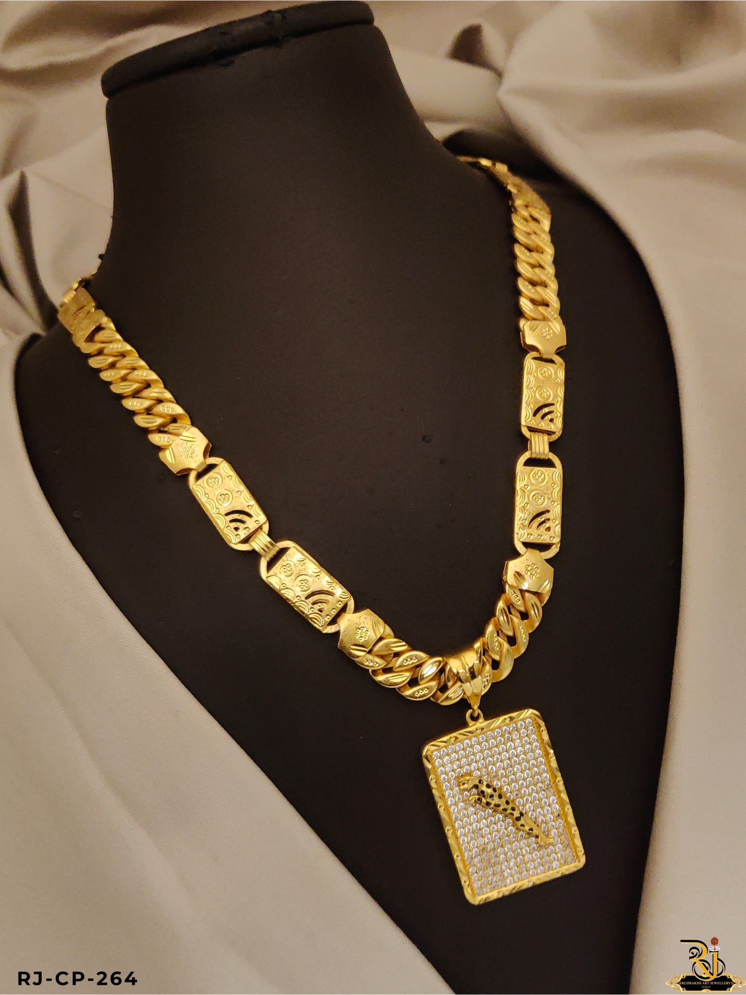 Rajwadi Diamond Jaguar Pendant with Wifi Design Chain For Men's-CP-264