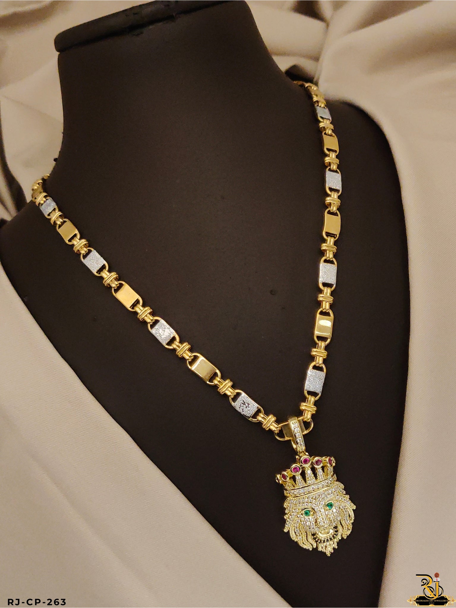 Grind & Shine Lion King Face pendant with dual tone chain for men's-CP-263