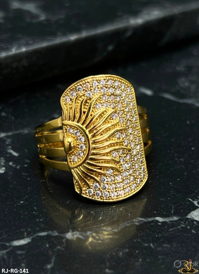 Radiant Shine Sun Rays Diamond Design Gold Plated Ring For Men's-RG-14 ...