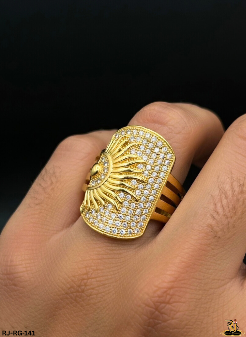 Radiant Shine Sun Rays Diamond Design Gold Plated Ring For Men's-RG-14 ...