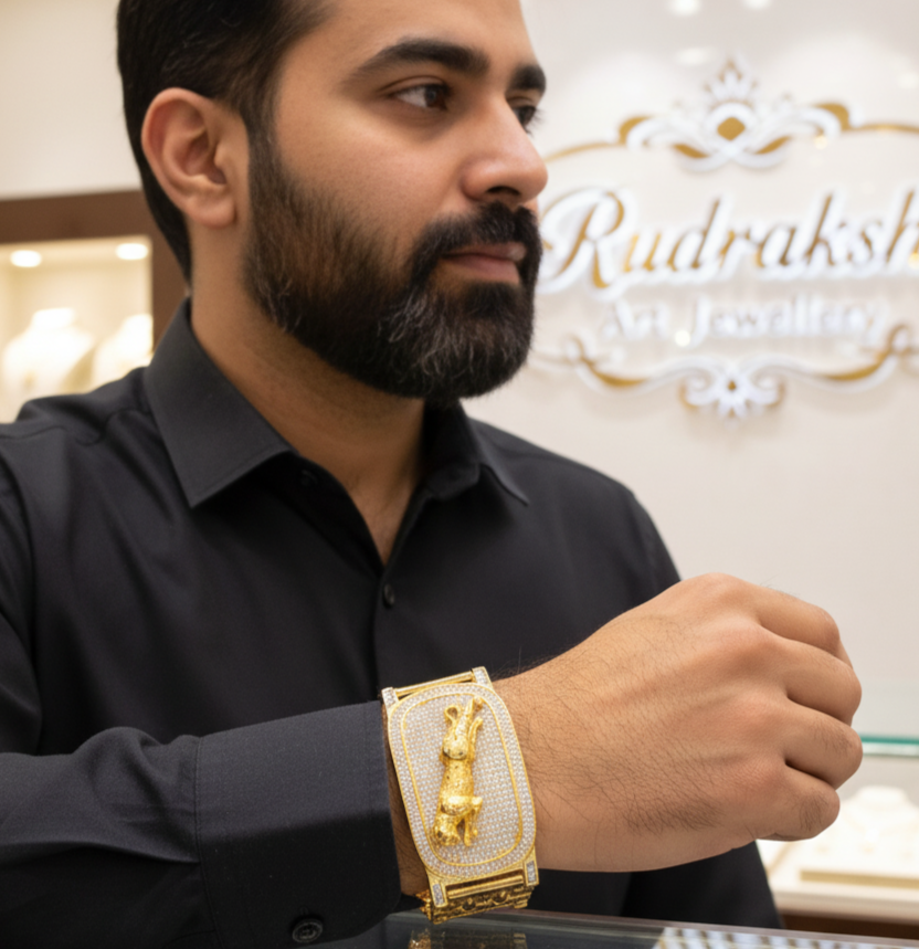 High Qulity diamond Gold Looking 1Qulity High Gold Micro Pleted Men’s Jaguar Bracelet BR-152
