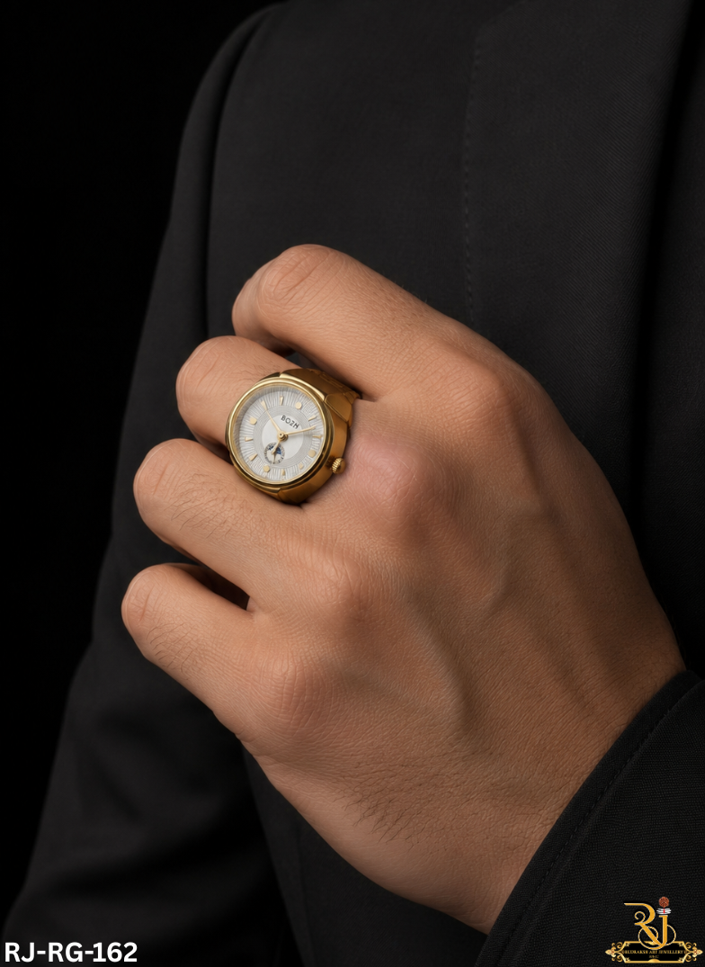 Luxurious Watch Design Adjustable Gold Plated Ring For Men-RG-162 ...