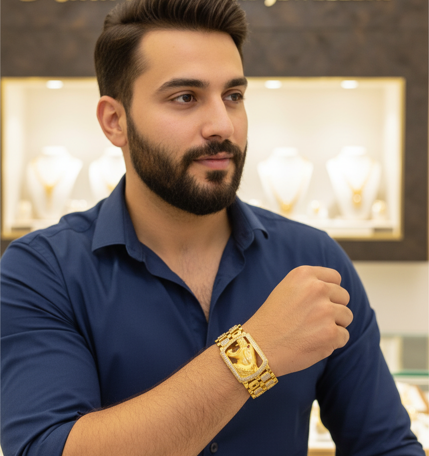 Gold plated Tiger logo with stylish design for men's Bracelete RJ-BR-183