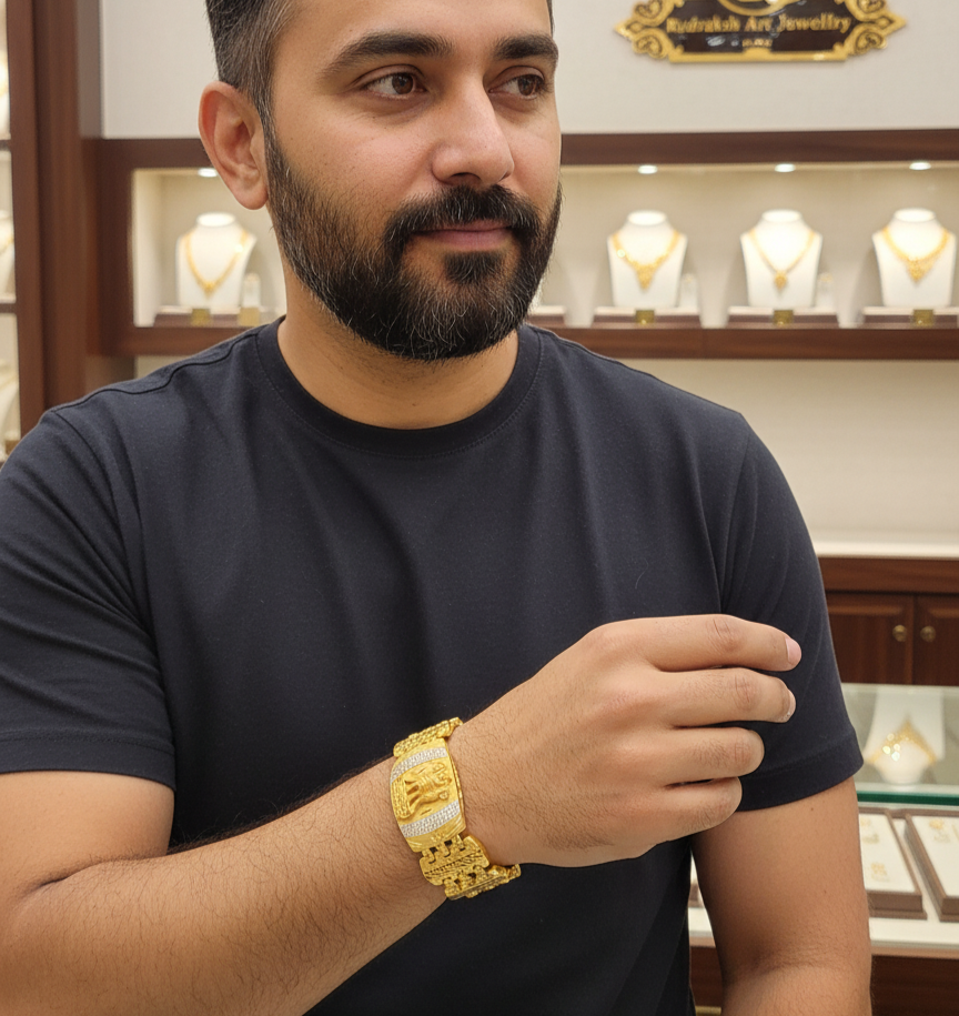 High quality Gold plated with ashok stambh Logo for men's  Bracelete RJ-BR-188