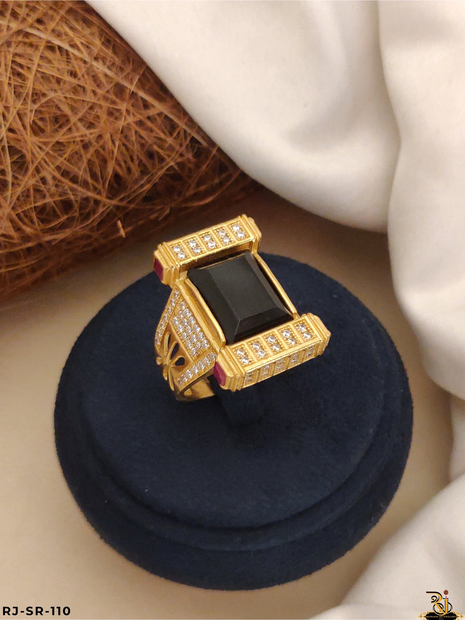 Divine Glow Black Stone Ring For Men's-SR-111