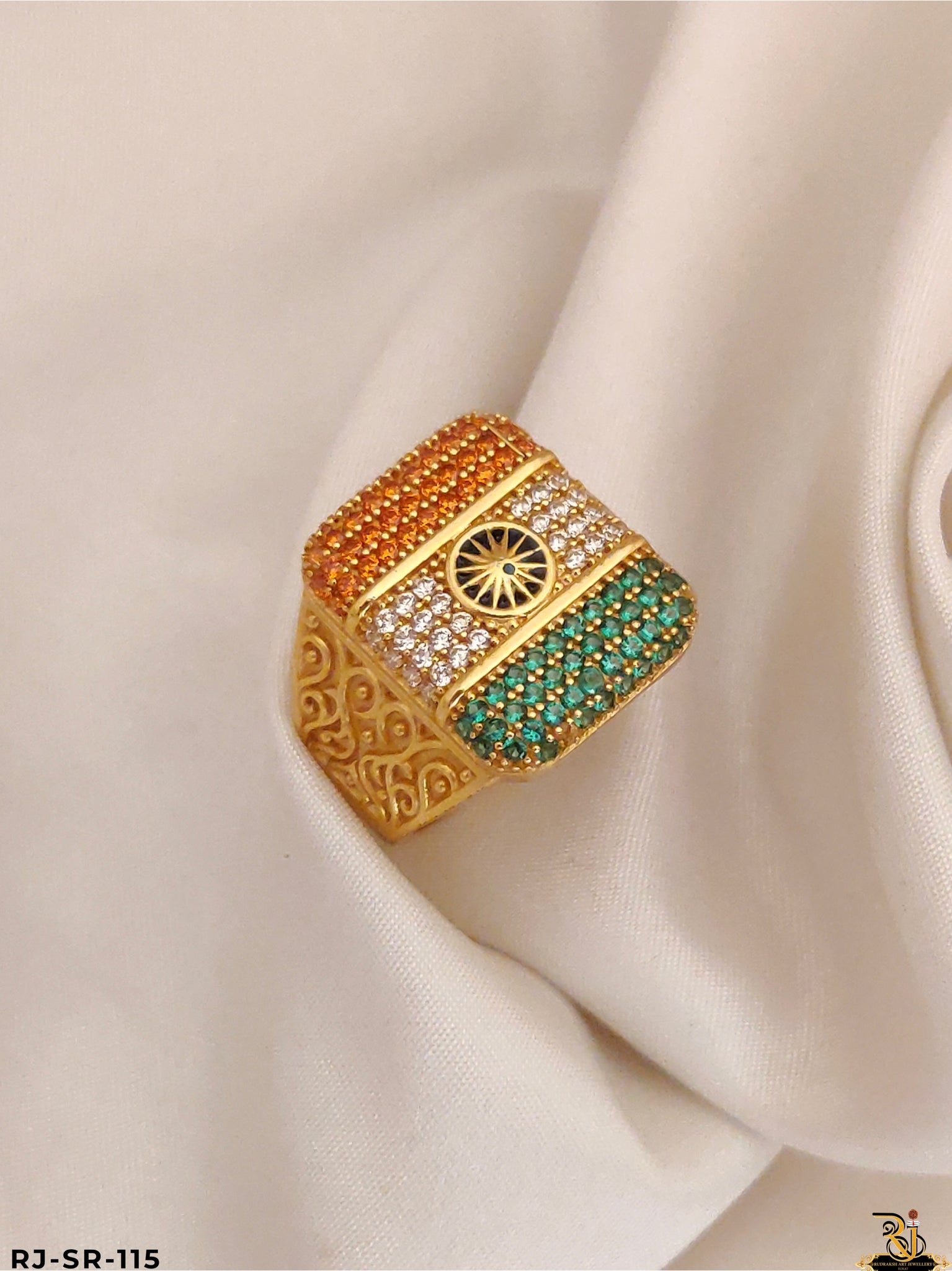 Exclusive Tiranga Design Diamond Stone Ring For Men's-SR-115