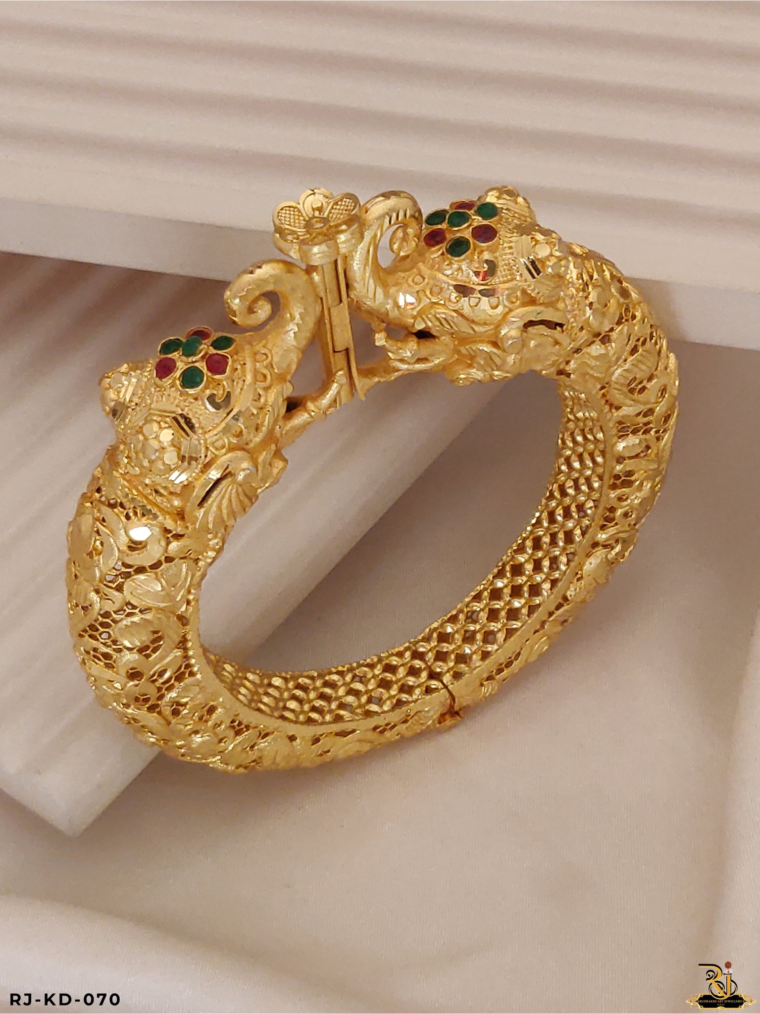 Hyderabadi Elephant Design Multi-coloured stone Kada For Men's-KD-070