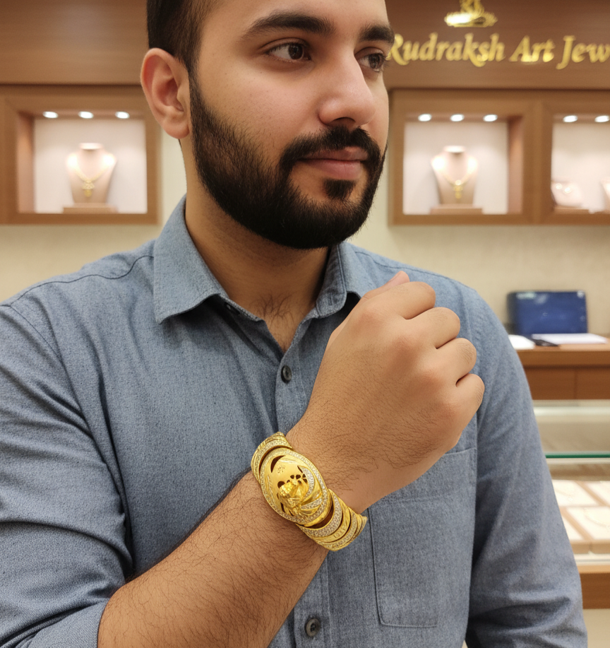 Royal and Luxurious Diamond Tiger Design Bracelet For Men's-BR-201