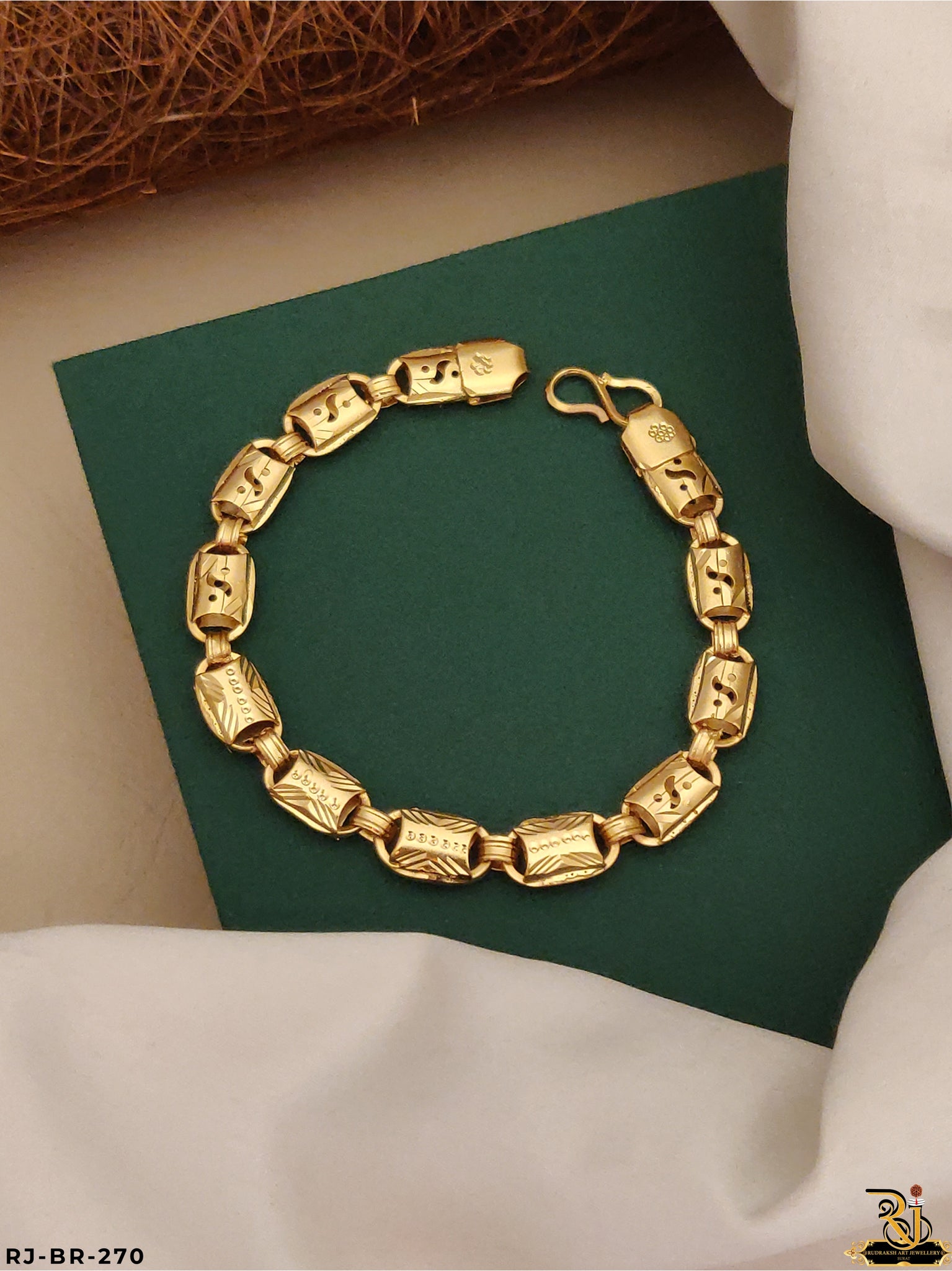 Crowned Gold Plated Indo Bridge Bracelet For Men's-BR-270