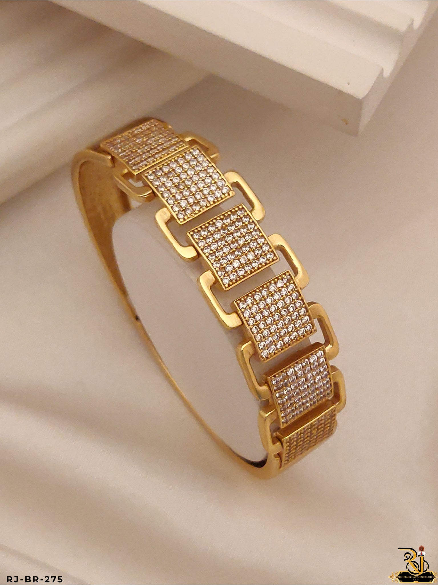 Trend Setter Diamond Design Gold Plated Bracelet For Men's-BR-275