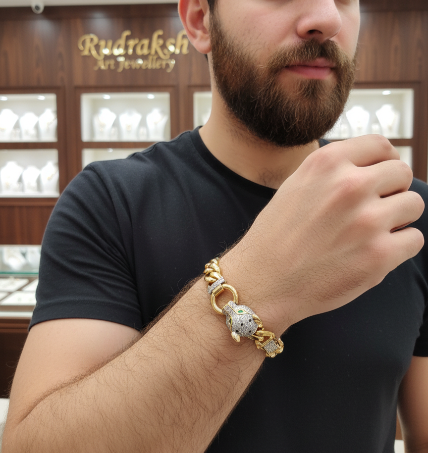 Luxurious Panther design Rose Gold Bracelet for men's-BR-256