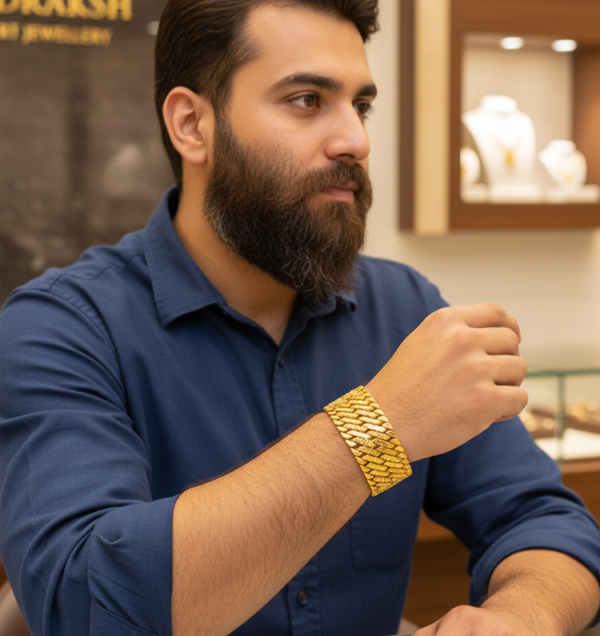 Premium Quality 3  -Line  patti Pokal with Leaf Design Bracelet for Men-BR-261
