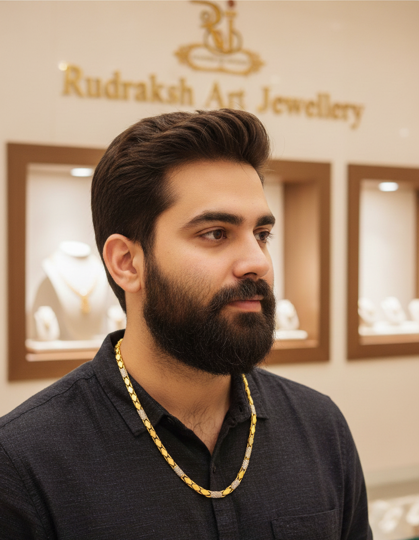 Elevate Your Style with Diamond Kajukatri Design Gold-Plated Chain for men's-CH-270