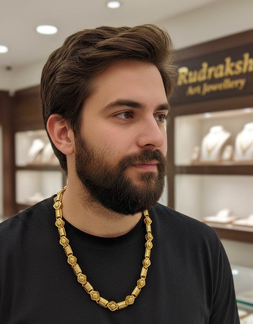 Sleek and Stylish bridge design Gold Chain for men's-CH-273
