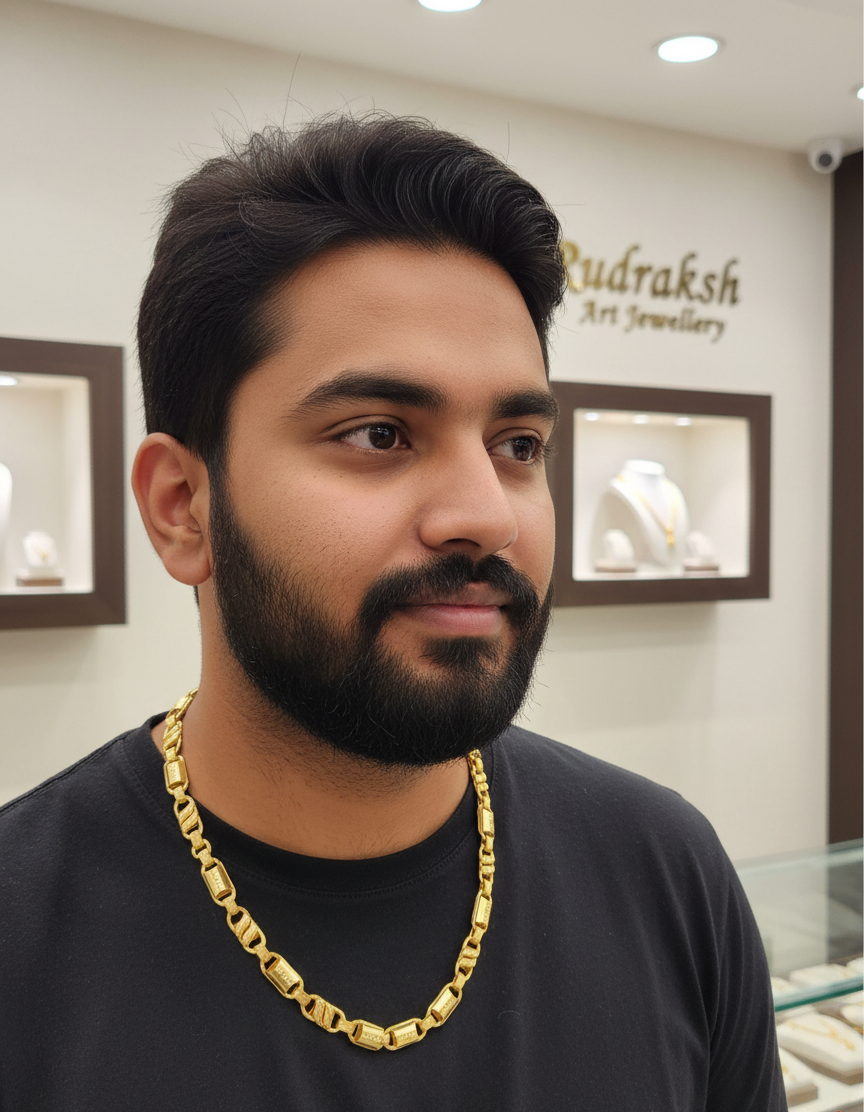 Royal Gleam Gold-Plated Koyli with Dual Leaf design Chain for men-CH-277