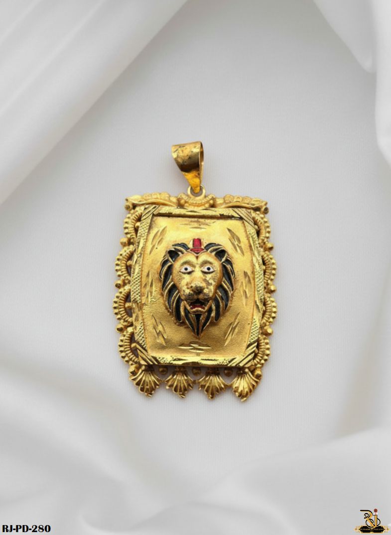 Royal Looking Rajwadi Mina Lion Face Pendant-PD-280
