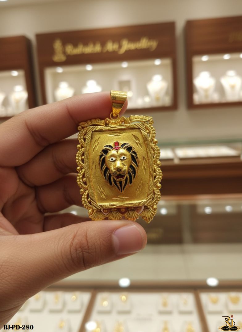Royal Looking Rajwadi Mina Lion Face Pendant-PD-280