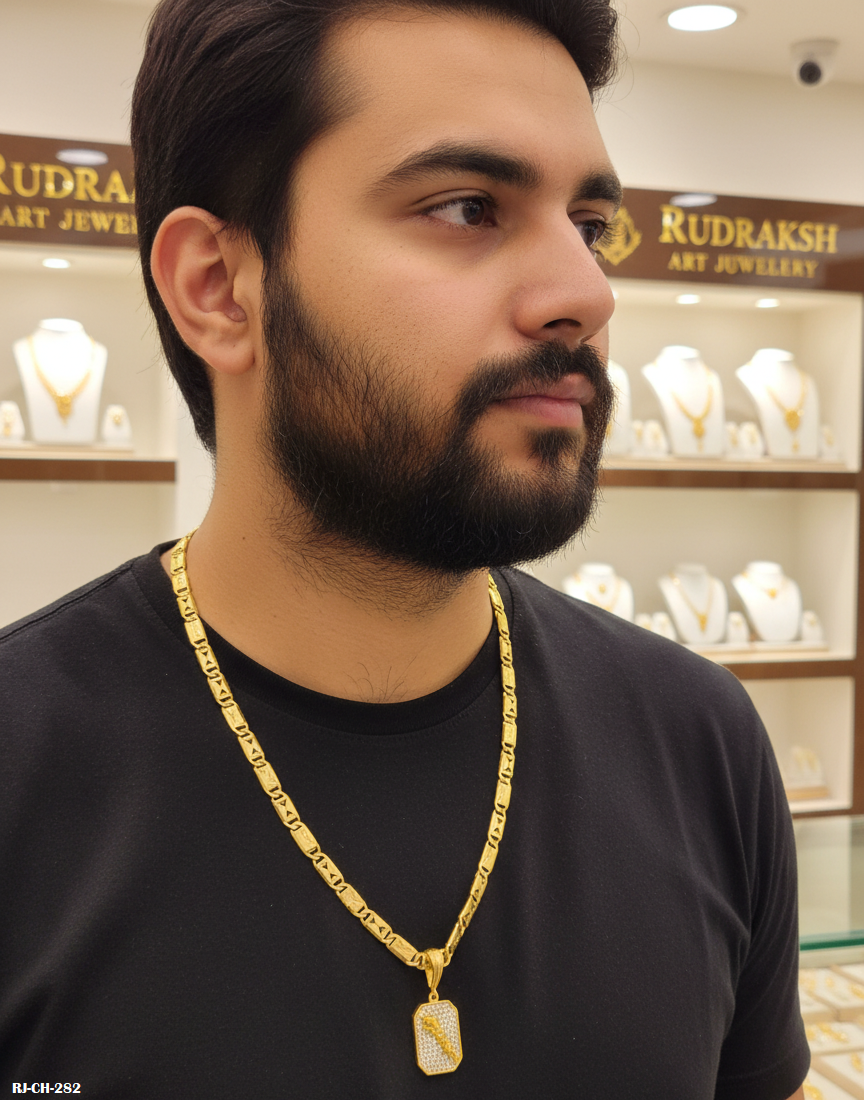 Royal Shine Biscuit Chain with Diamond Jaguar Pendant For Men's-CP-282